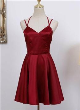 Picture of Cute Straps Dark Red Color Mini Party Dresses, Dark Red Color Short Homecoming Dresses